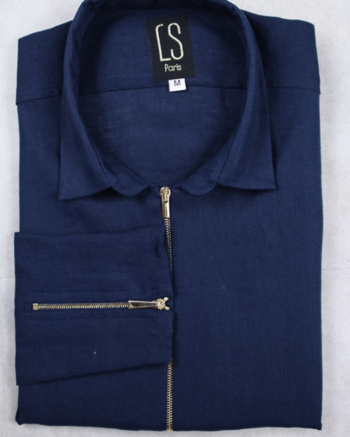 LS Paris | Chemise zippée en lin bleu